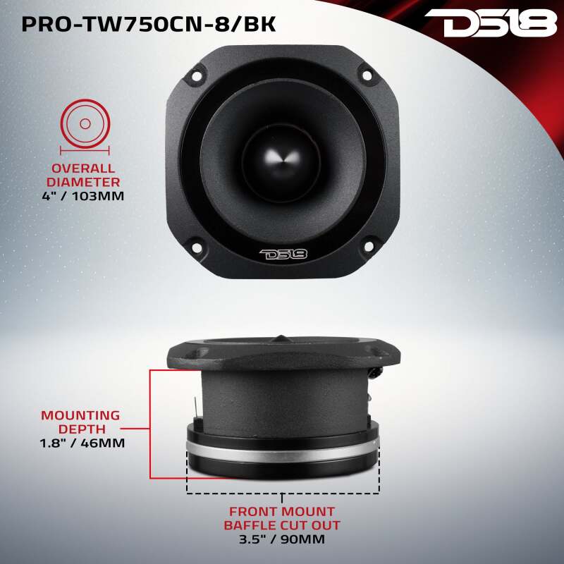Picture of DS18 4in Super Bullet Tweeter Neodymium 220 Watts RMS 1.5in Titanium Vc 8 ohm Black