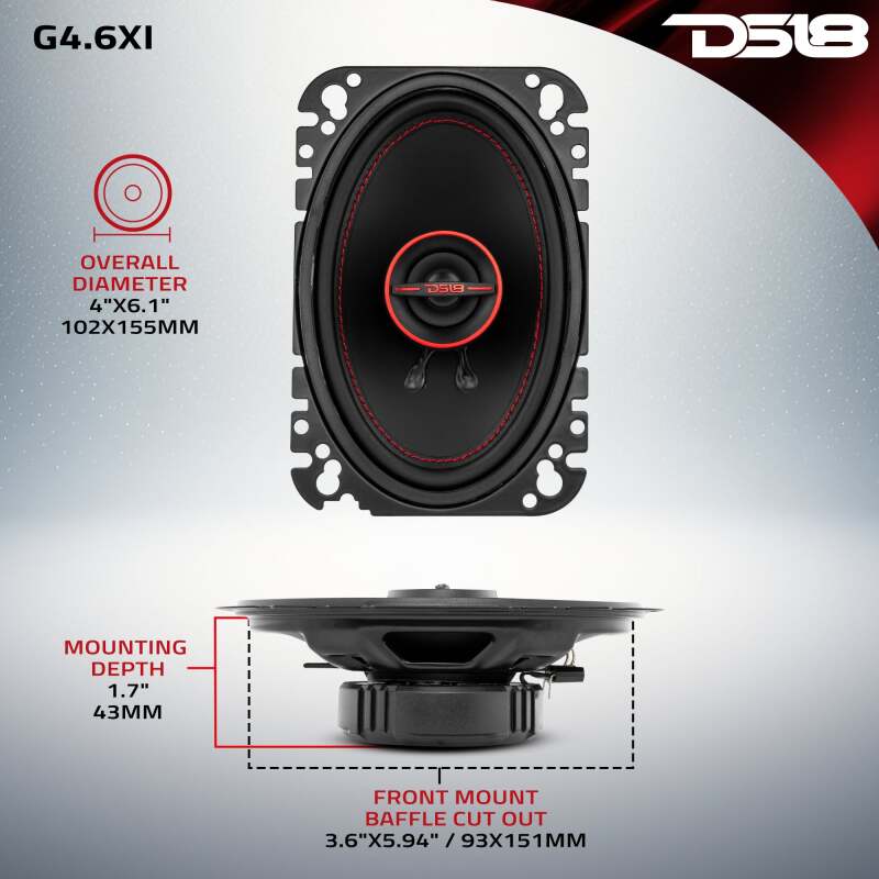 Picture of DS18 4x6in 45 Watts RMS 4 ohm 2-Way Coaxial System Universal Fit