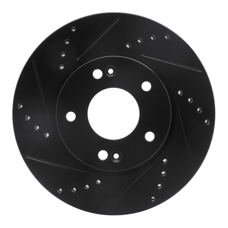 Picture of R1 2011-2025 Hyundai Elantra Coupe Front Left Drilled & Slotted Black Brake Rotor