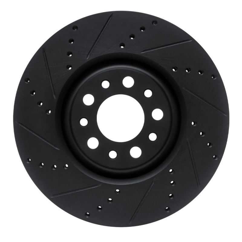 Picture of R1 2017-2025 Alfa Romeo Stelvio Front Left Drilled & Slotted Black Brake Rotor
