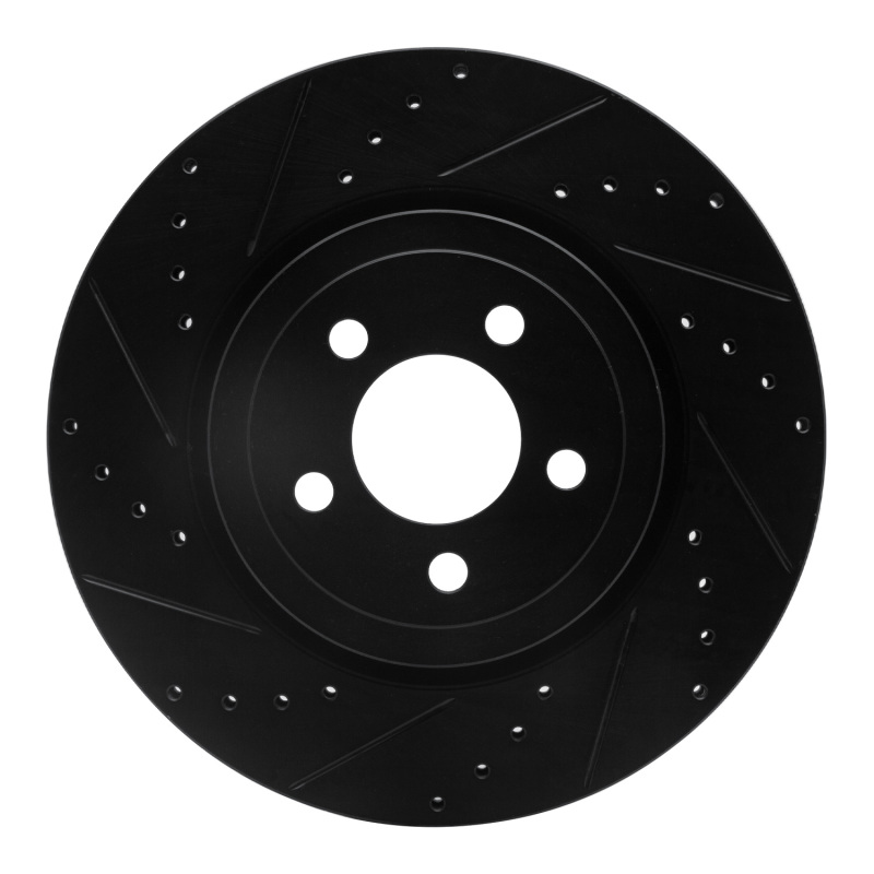 Picture of R1 09-23 Dodge Challenger Front Left Drilled & Slotted Black Brake Rotor