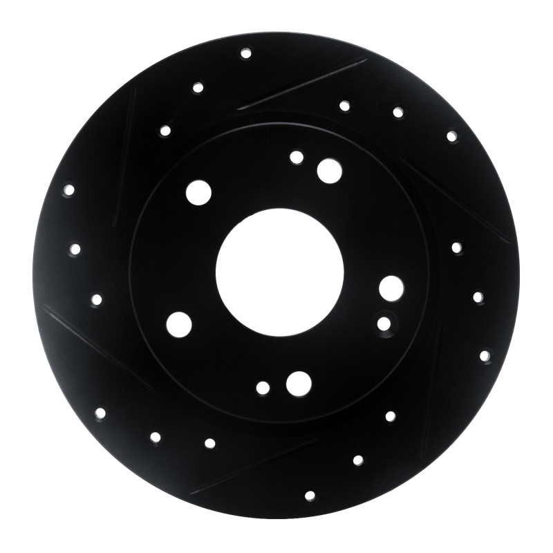 Picture of R1 2016-2025 Honda Civic Coupe Rear Left Drilled & Slotted Black Brake Rotor
