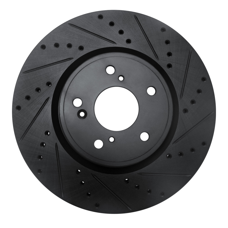 Picture of R1 2013-2025 Acura ILX Front Right Drilled & Slotted Black Brake Rotor