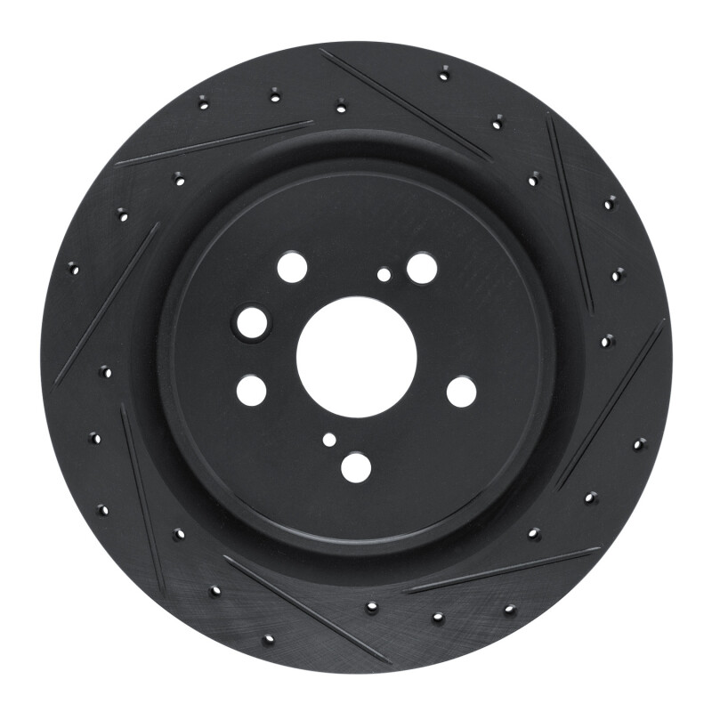 Picture of R1 2020-2025 Lexus RX450h+ Rear Right Drilled & Slotted Black Brake Rotor
