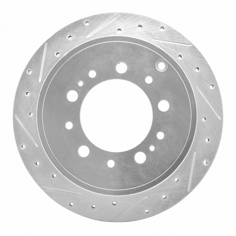 Picture of R1 17-21 Toyota Land Cruiser Rear Left Drilled & Slotted Silver Brake Rotor