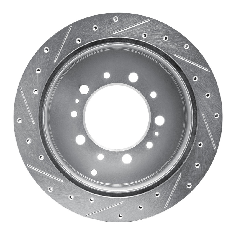 Picture of R1 17-21 Toyota Land Cruiser Rear Right Drilled & Slotted Silver Brake Rotor