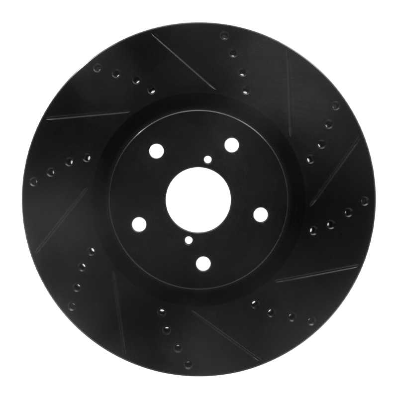 Picture of R1 05-17 Subaru WRX STI Front Right Drilled & Slotted Black Brake Rotor