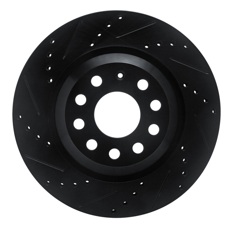 Picture of R1 15-25 Volkswagen GTI Rear Left Drilled & Slotted Black Brake Rotor