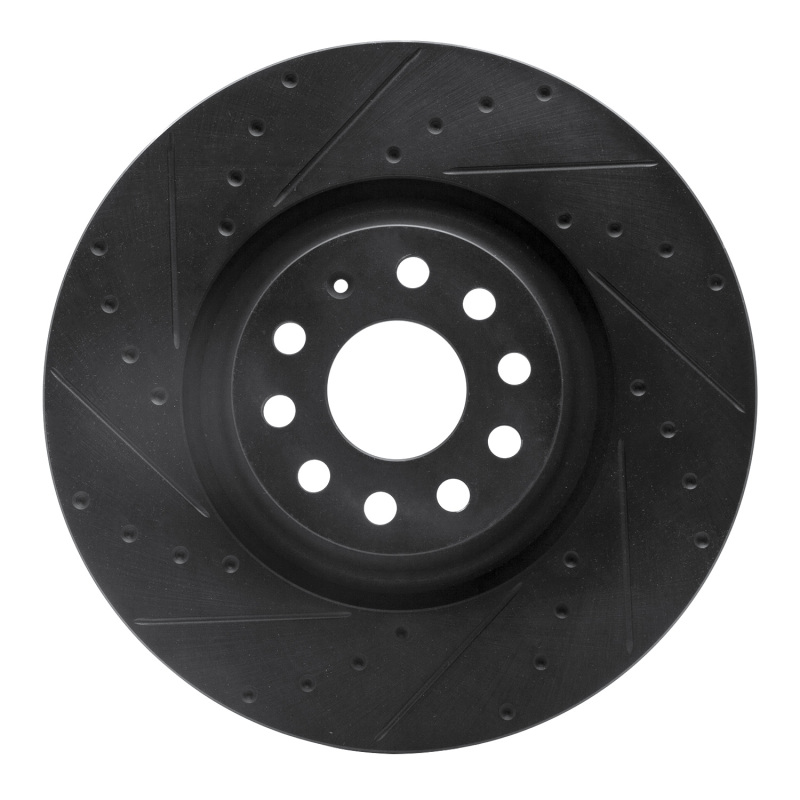 Picture of R1 2022+ Volkswagen GTI Mk 8 Front Left Drilled & Slotted Black Brake Rotor