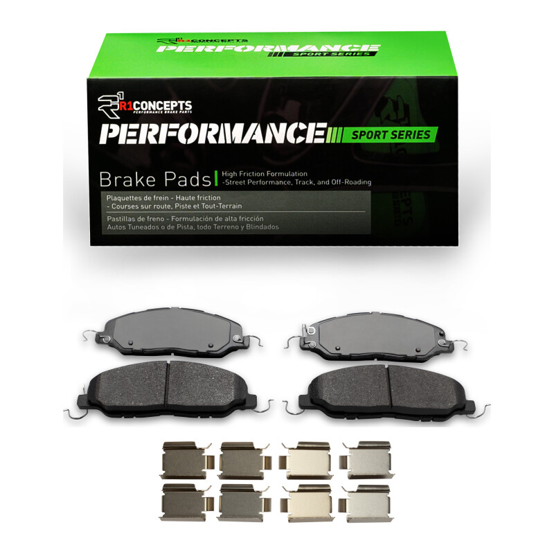 Picture of R1 05-14 Ford Mustang Front Performance Sport Brake Pads & Hardware Kit