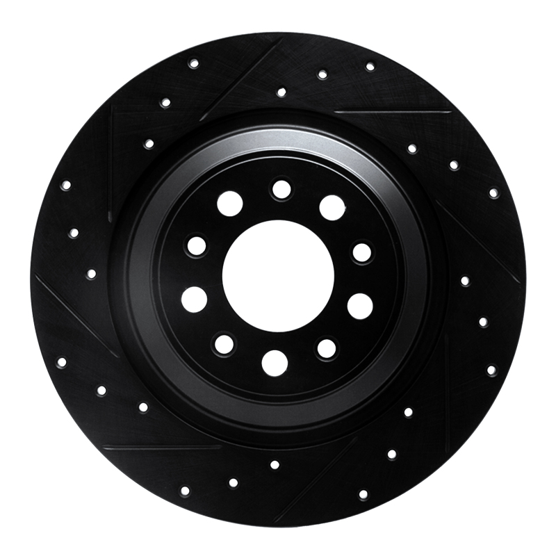 Picture of R1 14-23 Jeep Cherokee Rear Left Drilled & Slotted Black Brake Rotor