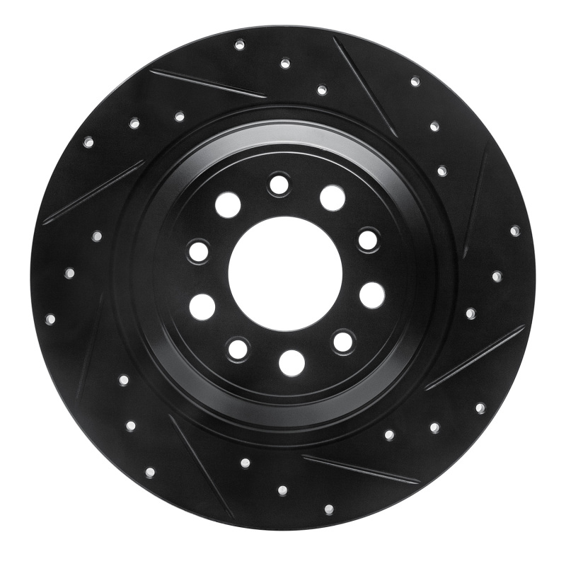 Picture of R1 14-23 Jeep Cherokee Rear Right Drilled & Slotted Black Brake Rotor