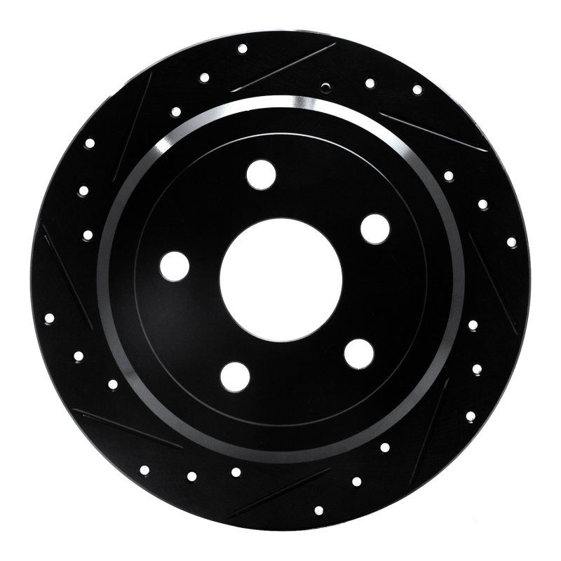 Picture of R1 07-18 Jeep Wrangler Rear Left Drilled & Slotted Black Brake Rotor