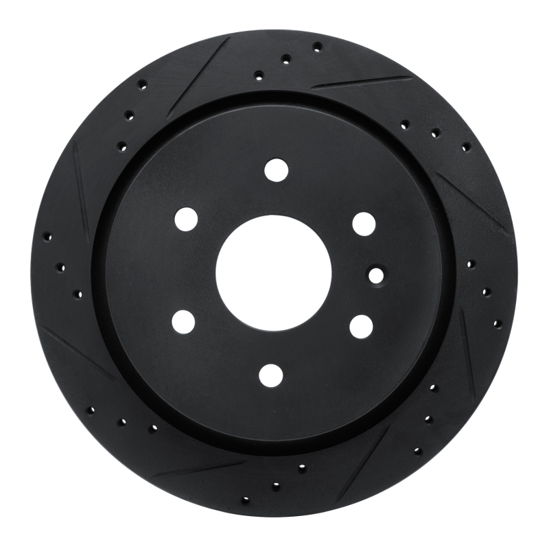 Picture of R1 13-19 Cadillac XTS Rear Left Drilled & Slotted Black Brake Rotor