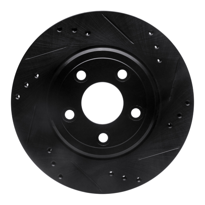 Picture of R1 00-06 Ford Thunderbird Rear Right Drilled & Slotted Black Brake Rotor