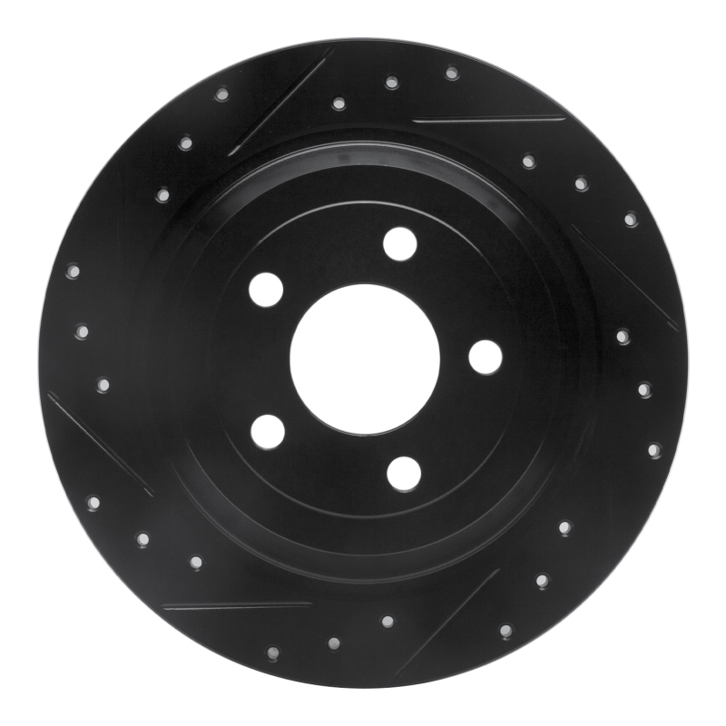 Picture of R1 15-23 Ford Mustang Rear Left Drilled & Slotted Black Brake Rotor