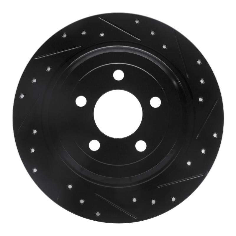 Picture of R1 15-23 Ford Mustang Rear Right Drilled & Slotted Black Brake Rotor