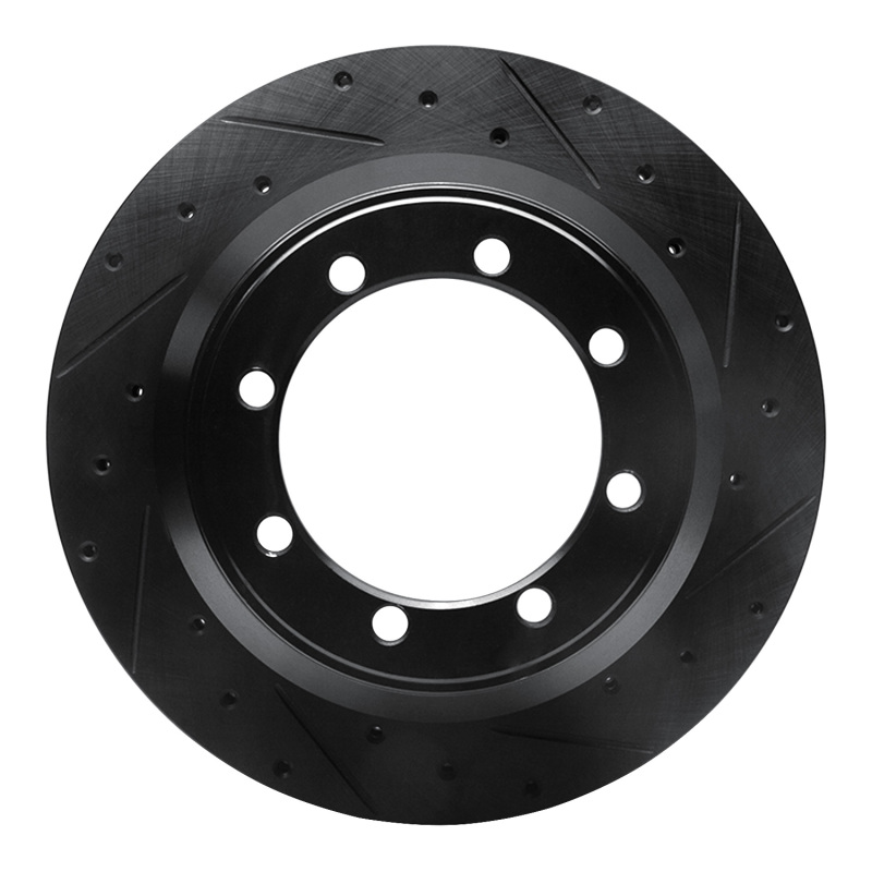 Picture of R1 99-04 Ford F-350 Super Duty 4WD Rear Right Drilled & Slotted Black Brake Rotor
