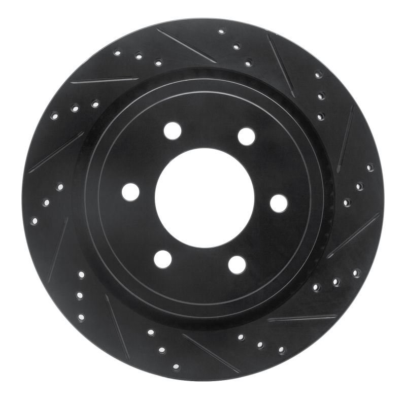Picture of R1 15-17 Ford F-150 RWD Rear Right Drilled & Slotted Black Brake Rotor