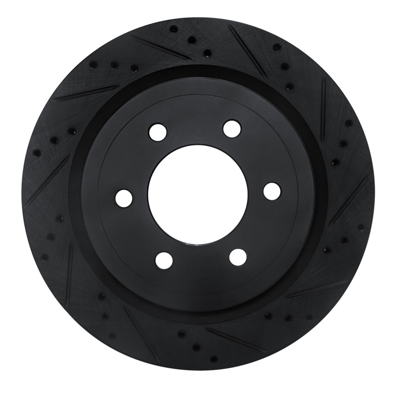 Picture of R1 18-21 Ford F-150 RWD Rear Right Drilled & Slotted Black Brake Rotor