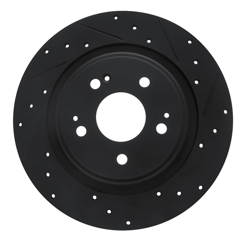 Picture of R1 17-20 Acura MDX Rear Right Drilled & Slotted Black Brake Rotor