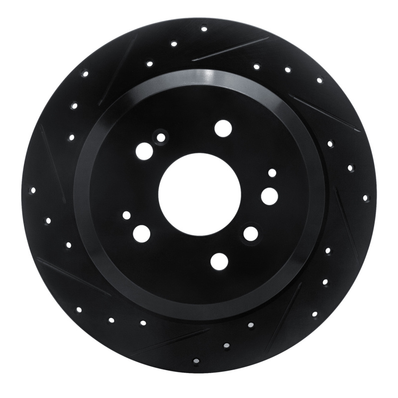 Picture of R1 16-25 Honda Ridgeline Rear Left Drilled & Slotted Black Brake Rotor