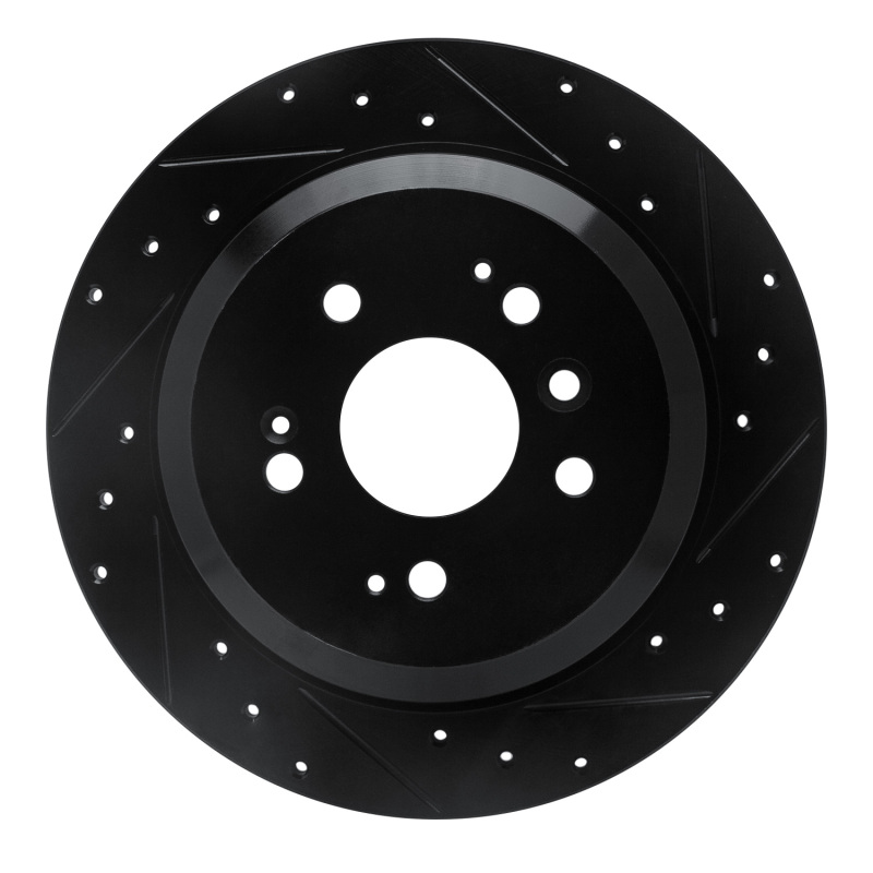 Picture of R1 16-25 Honda Ridgeline Rear Right Drilled & Slotted Black Brake Rotor