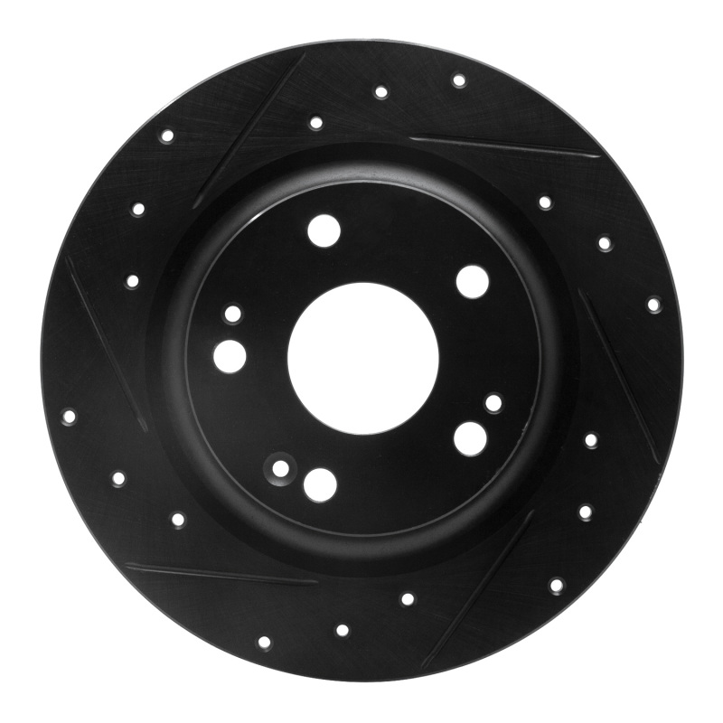 Picture of R1 17-20 Honda Civic Sedan Rear Left Drilled & Slotted Black Brake Rotor