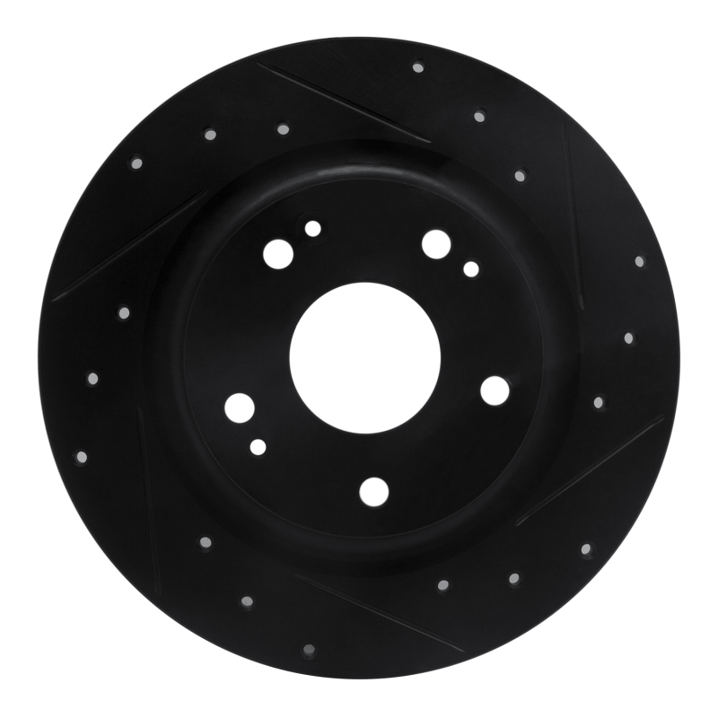 Picture of R1 17-20 Honda Civic Sedan Rear Right Drilled & Slotted Black Brake Rotor