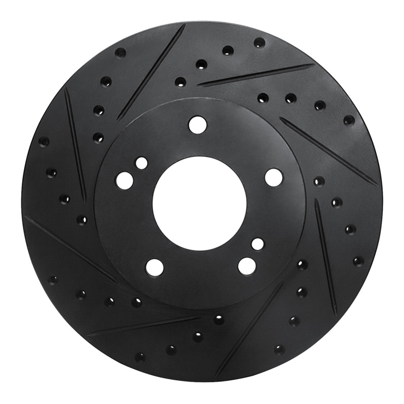 Picture of R1 87-89 Nissan 300ZX Turbo Front Left Drilled & Slotted Black Brake Rotor