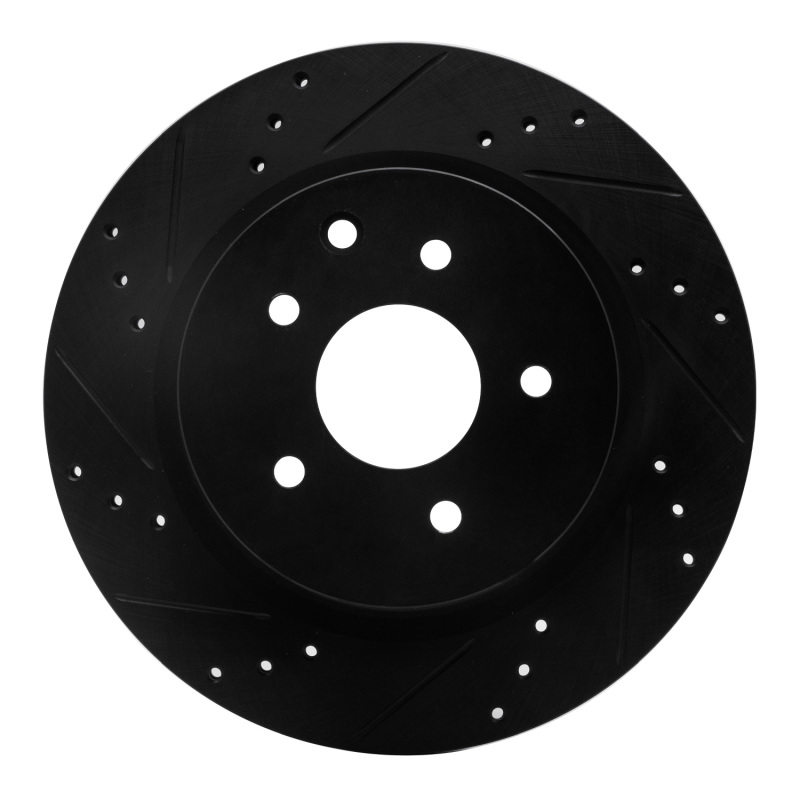 Picture of R1 05-25 Infiniti EX37 Rear Left Drilled & Slotted Black Brake Rotor
