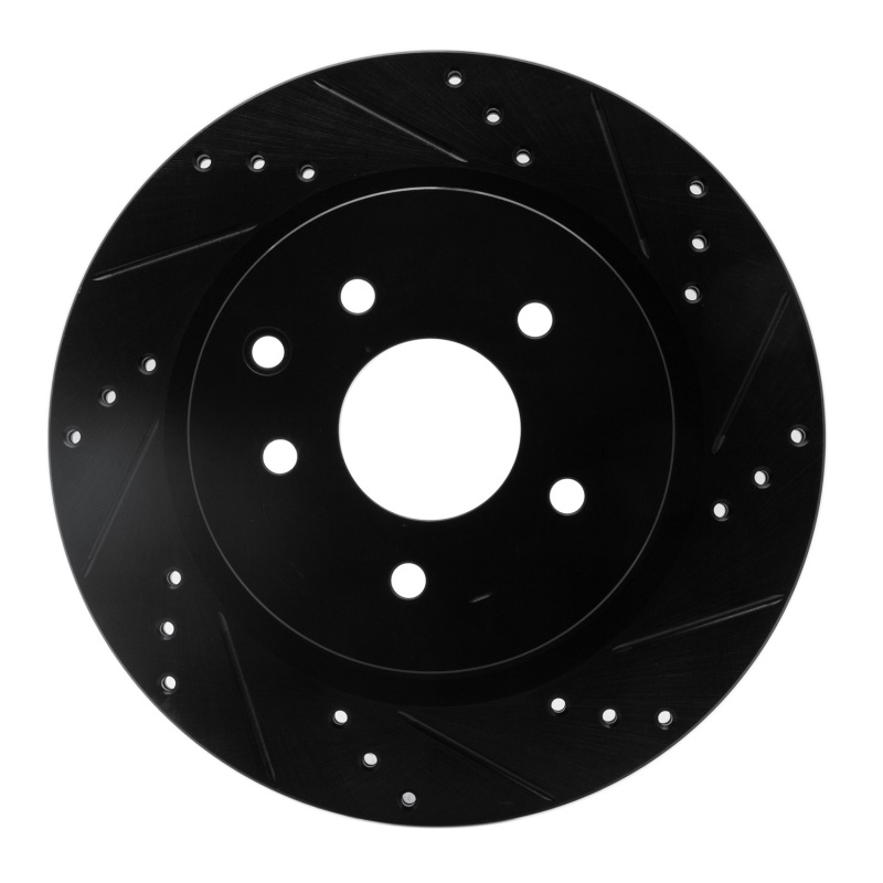Picture of R1 05-25 Infiniti EX37 Rear Right Drilled & Slotted Black Brake Rotor