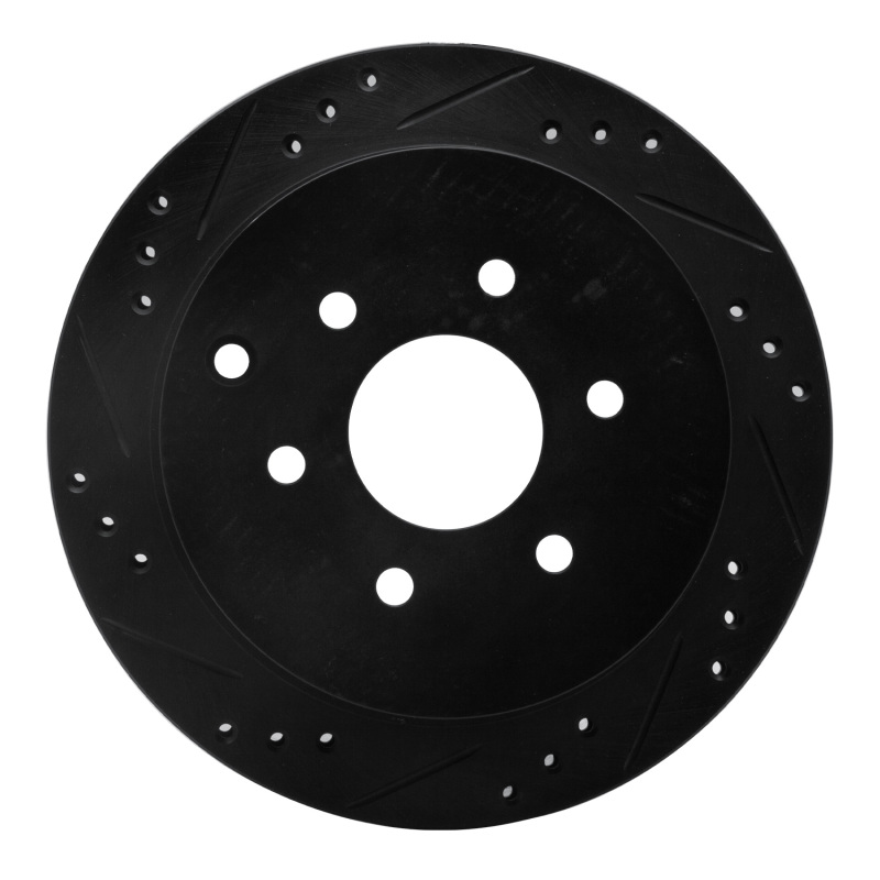 Picture of R1 05-25 Nissan Frontier Rear Left Drilled & Slotted Black Brake Rotor