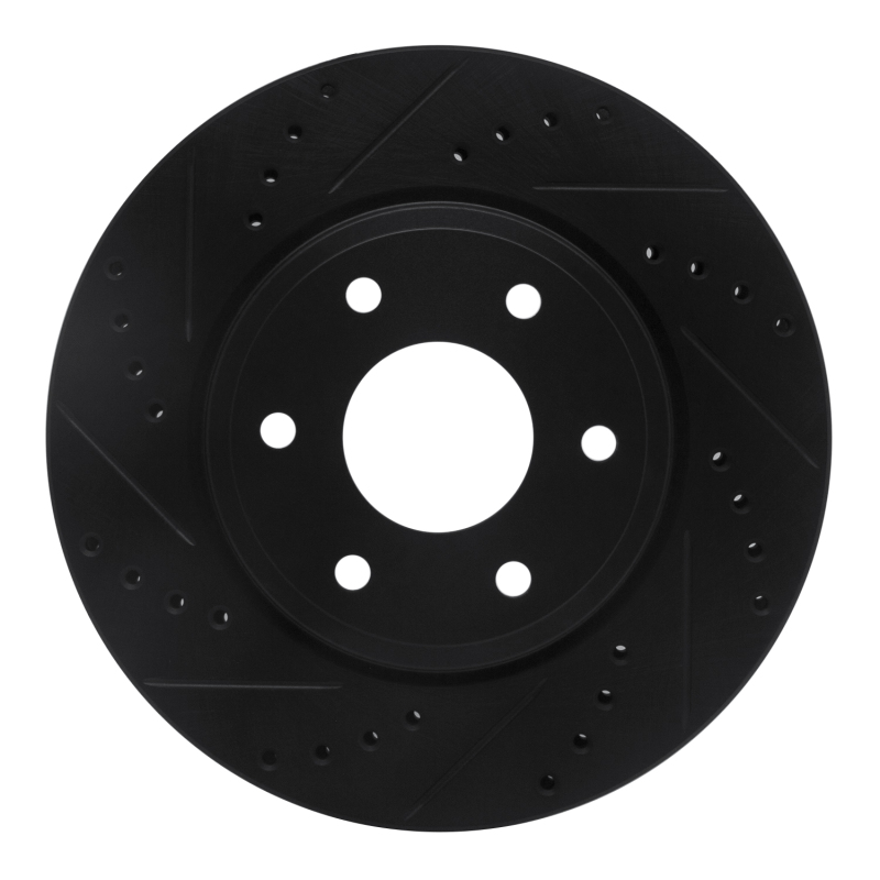 Picture of R1 05-21 Nissan Frontier Front Left Drilled & Slotted Black Brake Rotor