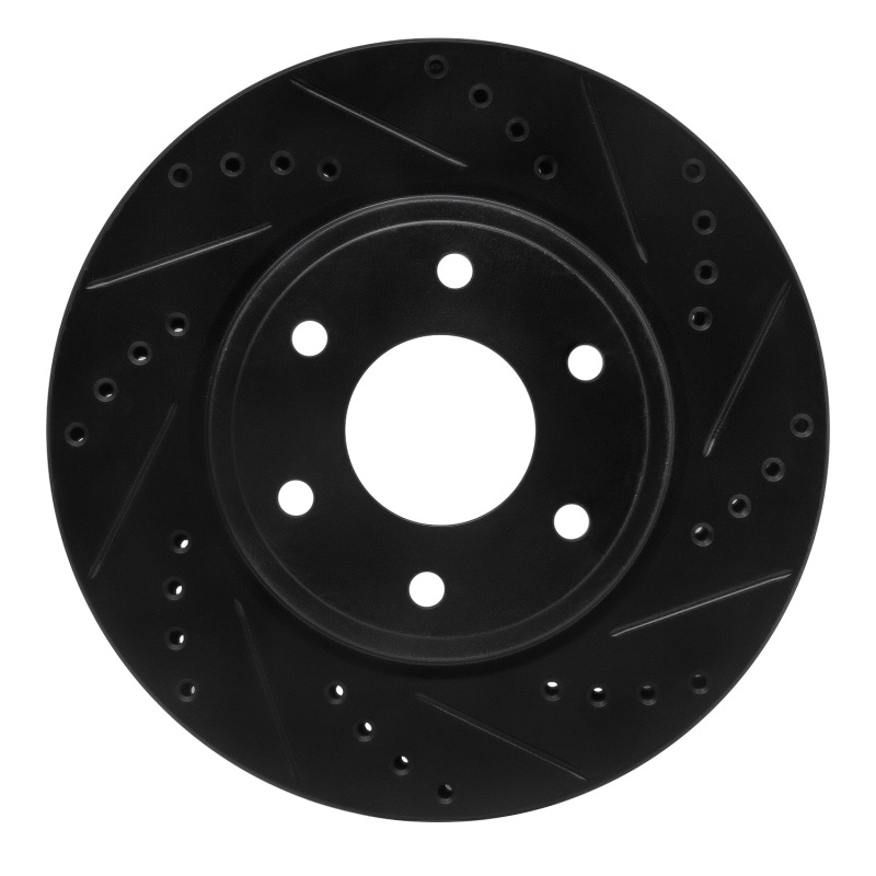 Picture of R1 05-21 Nissan Frontier Front Right Drilled & Slotted Black Brake Rotor