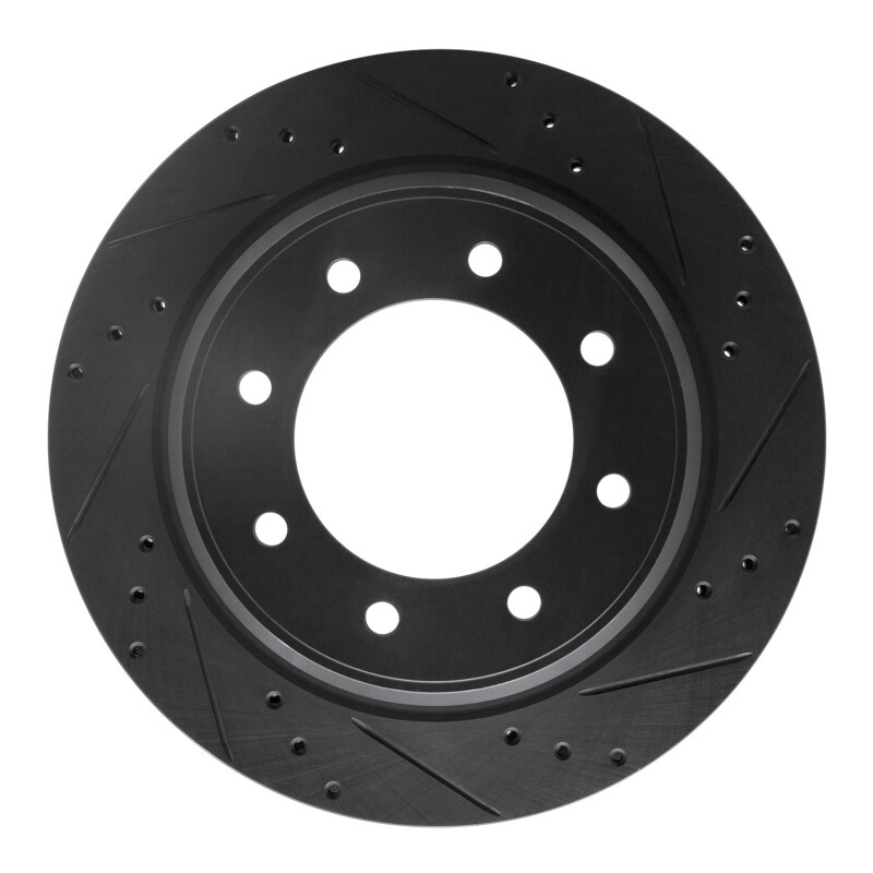 Picture of R1 12-21 Nissan NV1500 Rear Right Drilled & Slotted Black Brake Rotor