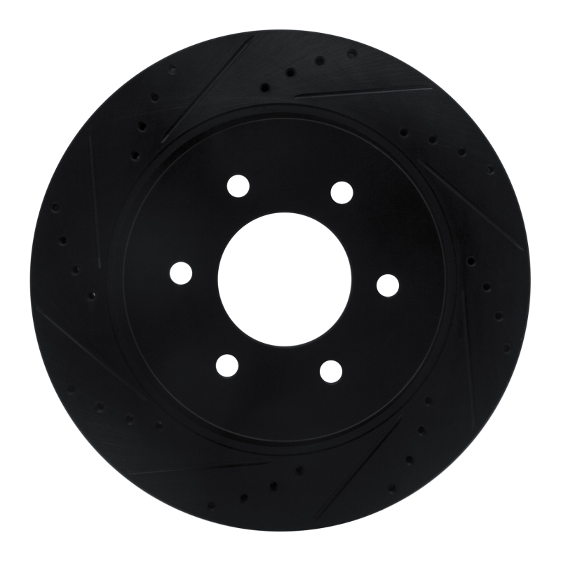 Picture of R1 16-24 Nissan Titan XD Front Left Drilled & Slotted Black Brake Rotor