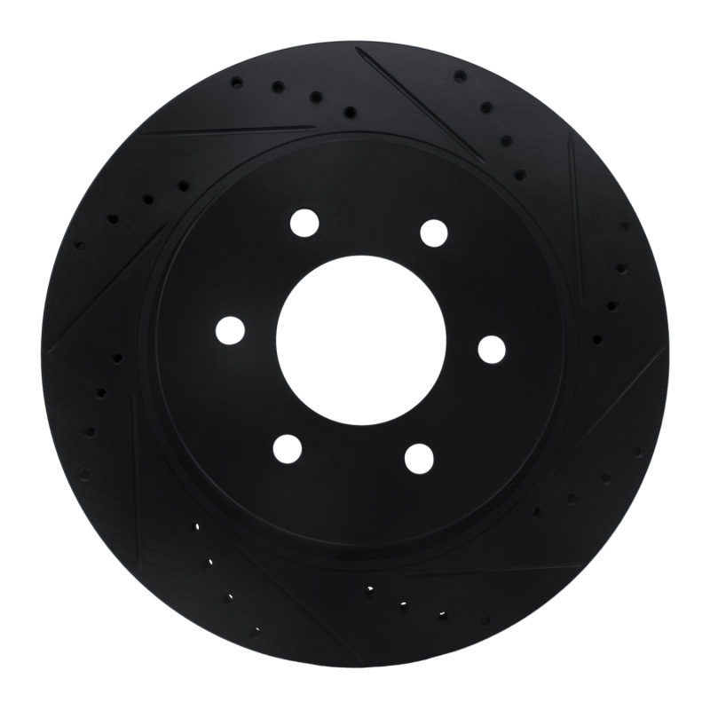 Picture of R1 16-24 Nissan Titan XD Front Right Drilled & Slotted Black Brake Rotor