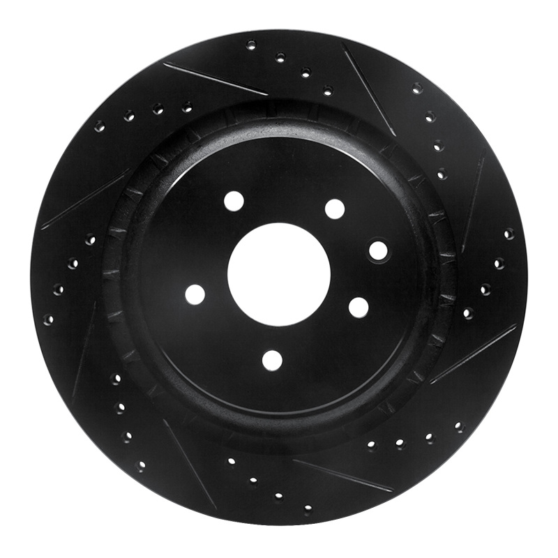 Picture of R1 08-25 Infiniti Q60 Rear Right Drilled & Slotted Black Brake Rotor