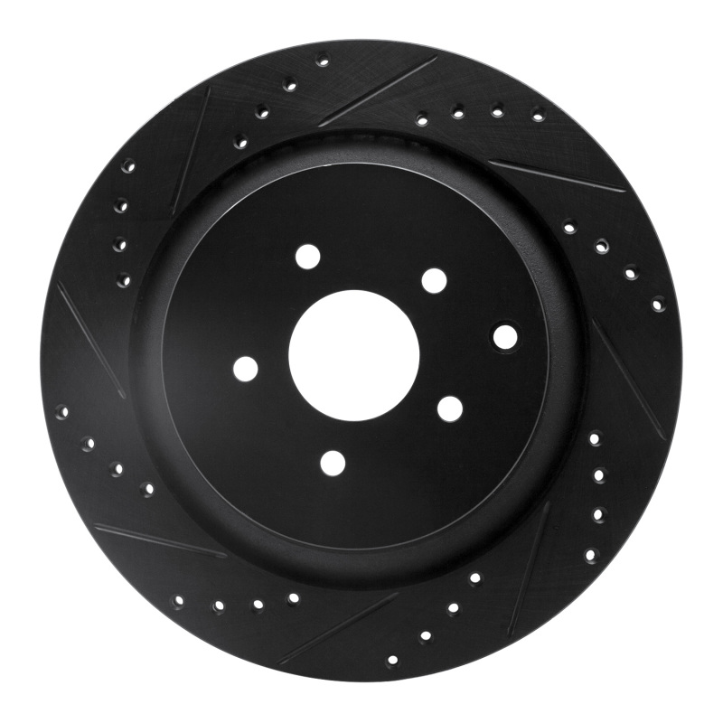 Picture of R1 09-24 Infiniti Q70L Rear Left Drilled & Slotted Black Brake Rotor