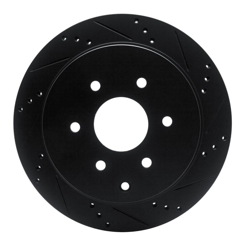Picture of R1 10-24 Infiniti QX80 Rear Right Drilled & Slotted Black Brake Rotor