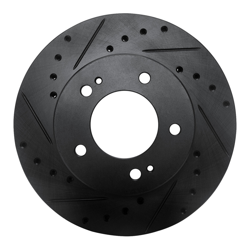Picture of R1 83-89 Chrysler Conquest Front Left Drilled & Slotted Black Brake Rotor