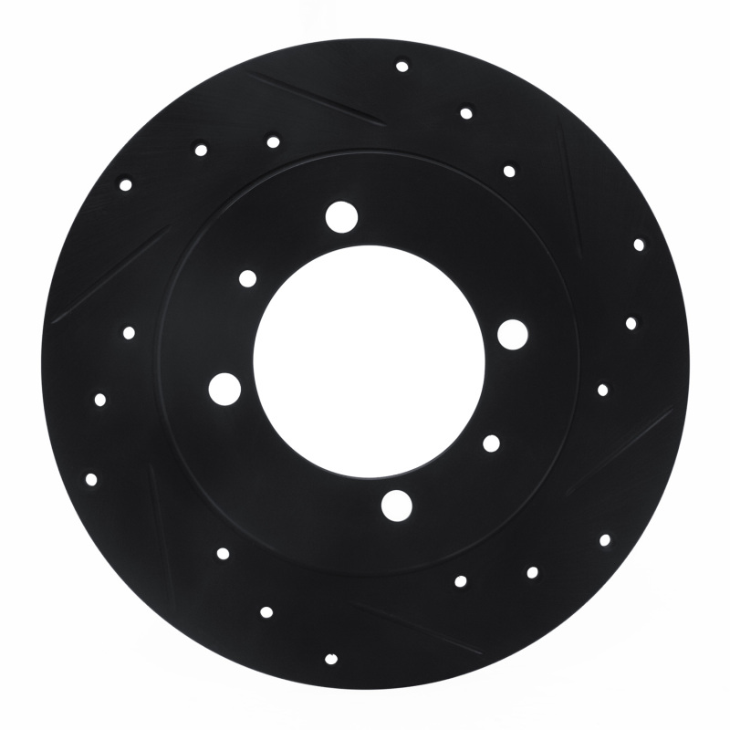 Picture of R1 88-93 Dodge Colt Rear Right Drilled & Slotted Black Brake Rotor