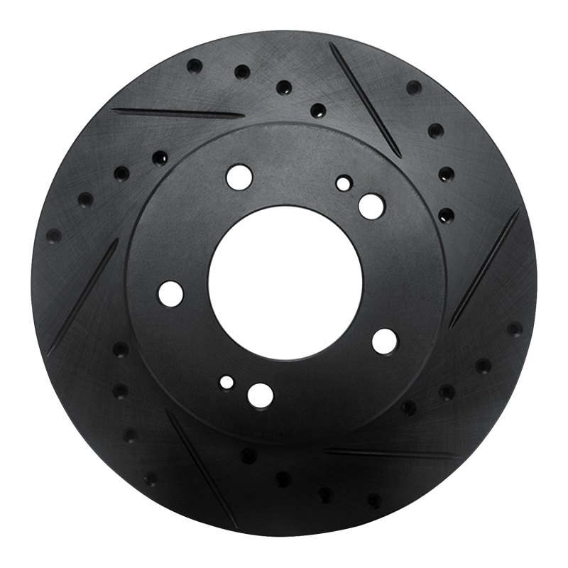 Picture of R1 83-89 Chrysler Conquest Front Right Drilled & Slotted Black Brake Rotor
