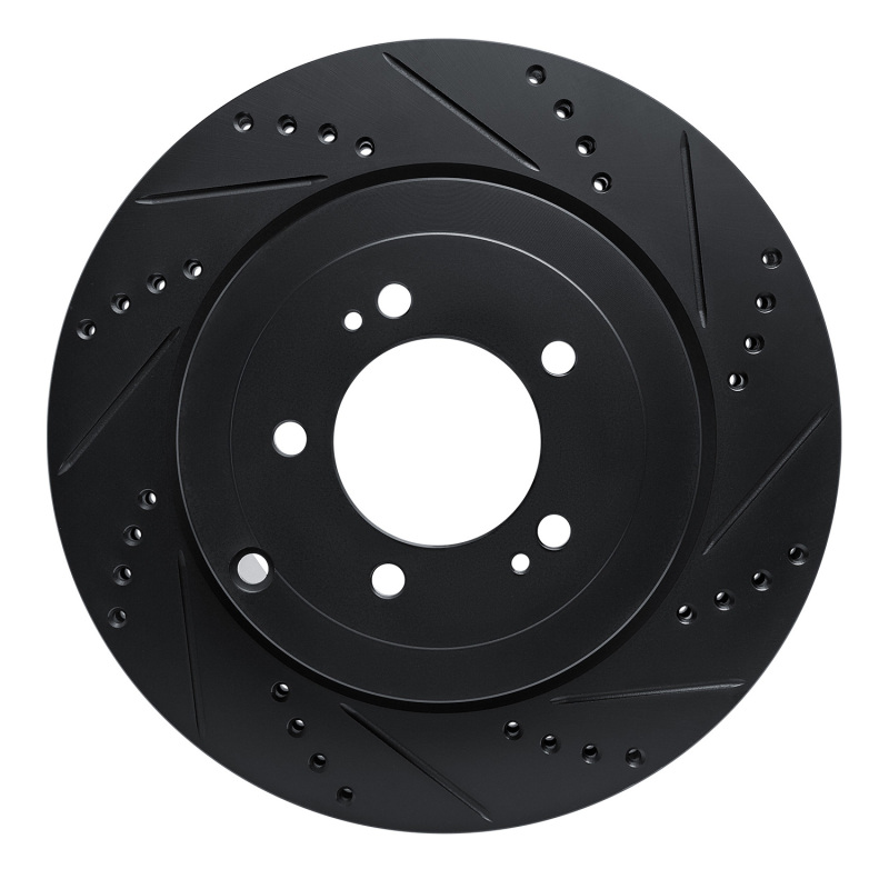 Picture of R1 08-15 Mitsubishi Lancer Rear Right Drilled & Slotted Black Brake Rotor