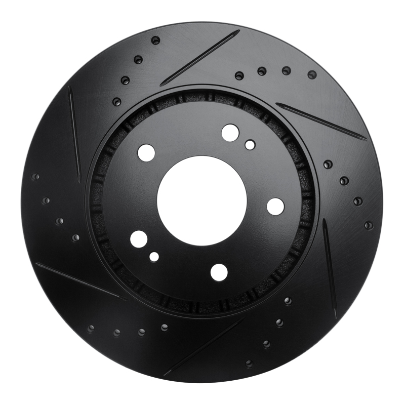 Picture of R1 09-15 Mitsubishi Lancer Front Right Drilled & Slotted Black Brake Rotor