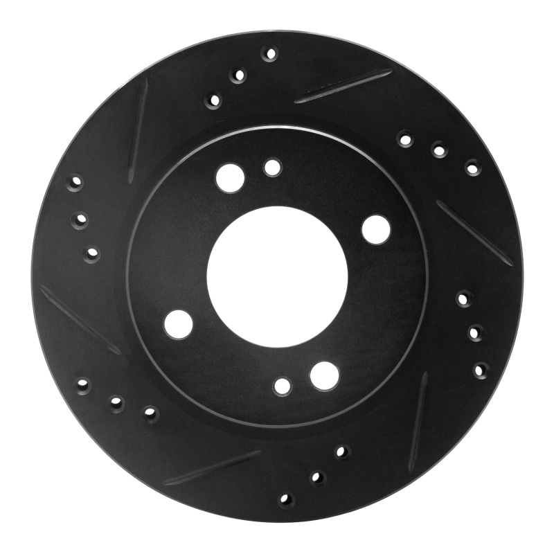 Picture of R1 14-15 Mitsubishi Mirage Front Left Drilled & Slotted Black Brake Rotor