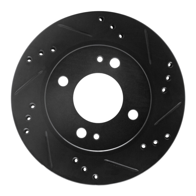 Picture of R1 14-15 Mitsubishi Mirage Front Right Drilled & Slotted Black Brake Rotor