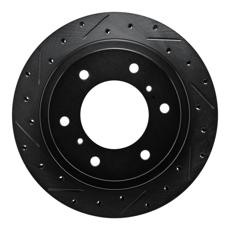 Picture of R1 00-06 Mitsubishi Montero Rear Left Drilled & Slotted Black Brake Rotor