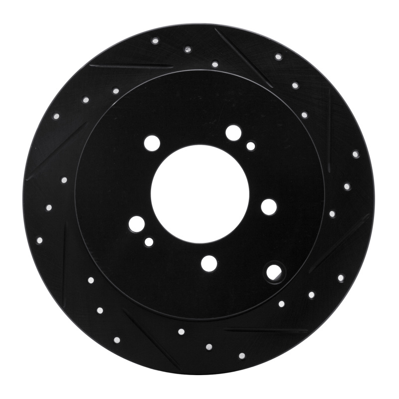 Picture of R1 07-15 Mitsubishi Lancer Rear Right Drilled & Slotted Black Brake Rotor